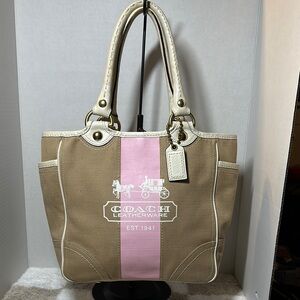 Coach 2007 Heritage Stripe Canvas and Leather Tote